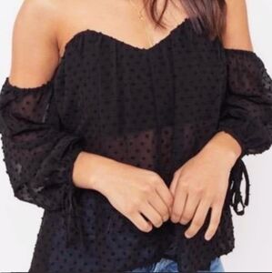 SHINESTAR • Black Swiss Dot Off The Shoulder Cropped Bustier Strapless Top